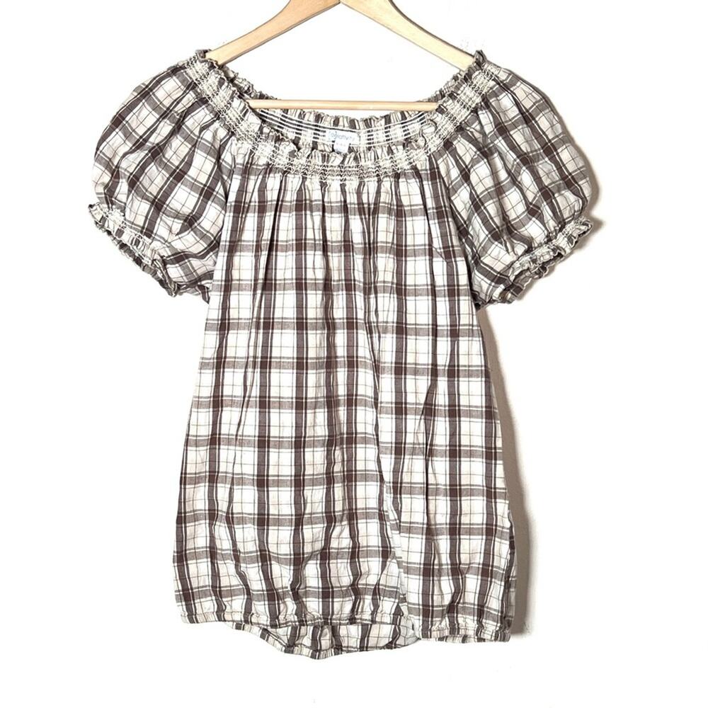 Relativity tan and brown blouse top shirt size small S B192